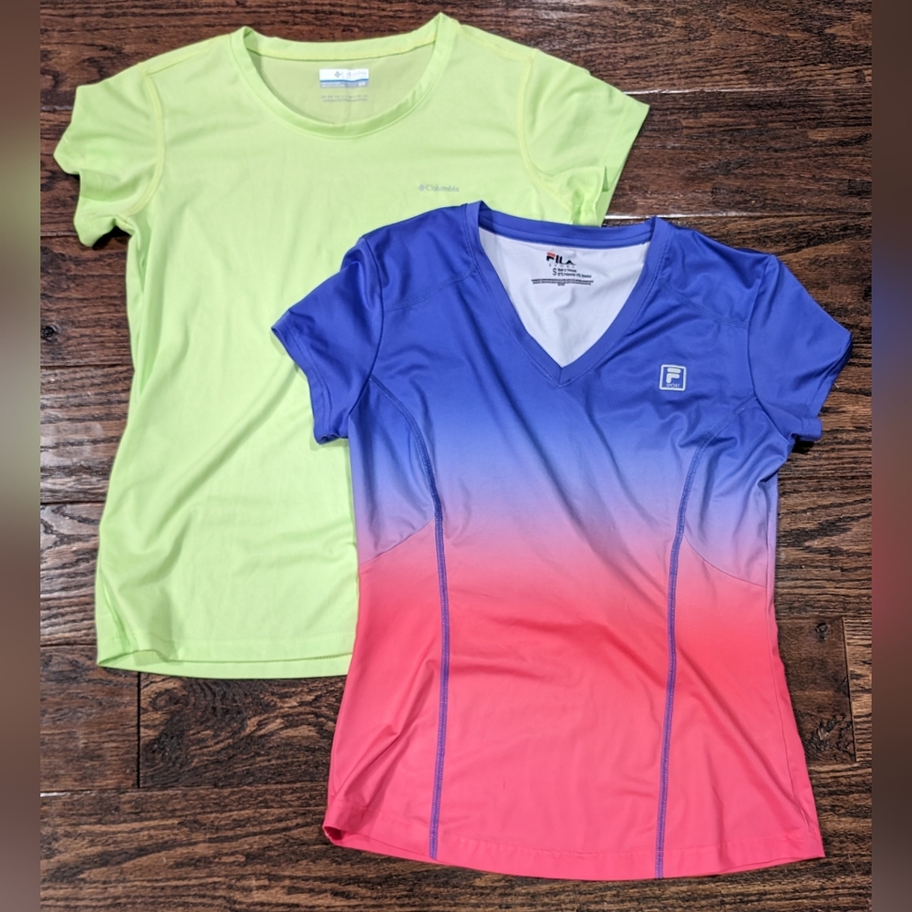 Set of 2 Athletic Short Sleeve Shirt High Visibility Columbia and FILA